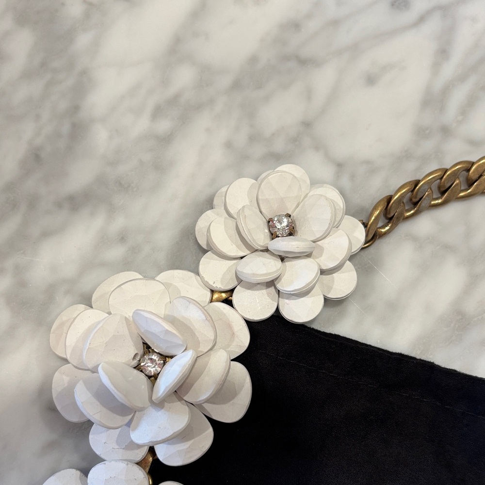J. Crew White Floral Layered Statement Necklace with Gold Chain - Picture 5 of 13
